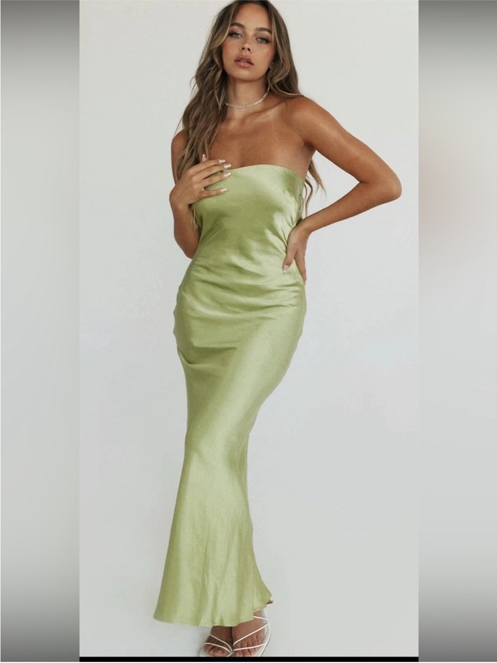 Princess Polly Strapless Satin Slip Dress in Light Green